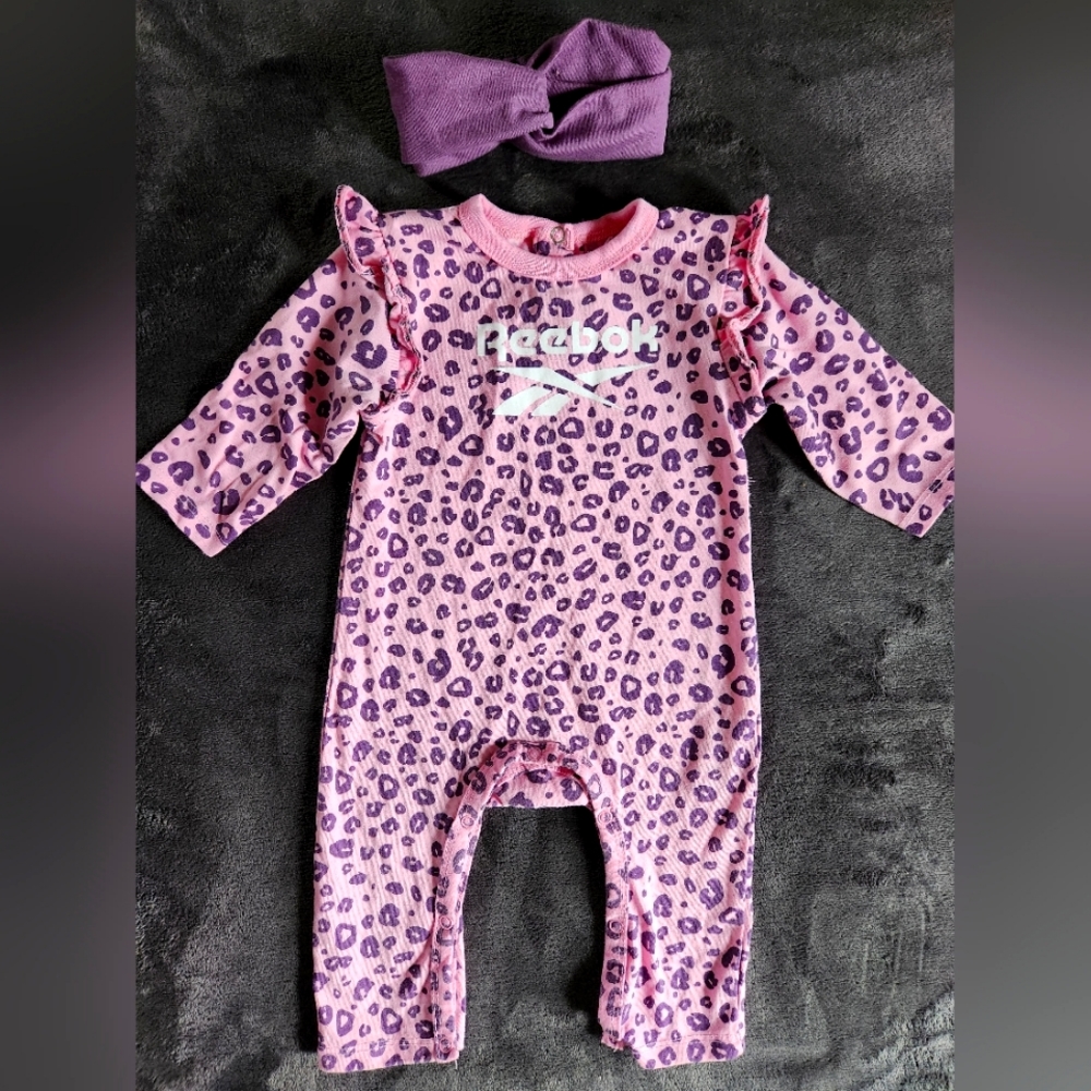 Reebox Pink Leopard Print Jumpsuit with  Headband